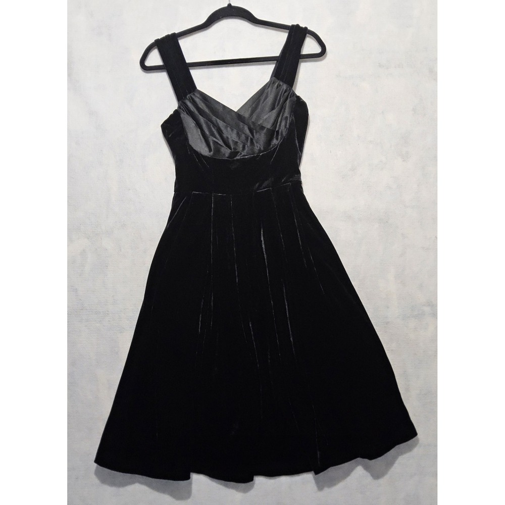 Vtg 50s Dress Sz XS 0 / 2 Prom Black Velvet Fit & Flare Formal Rockabilly 40s